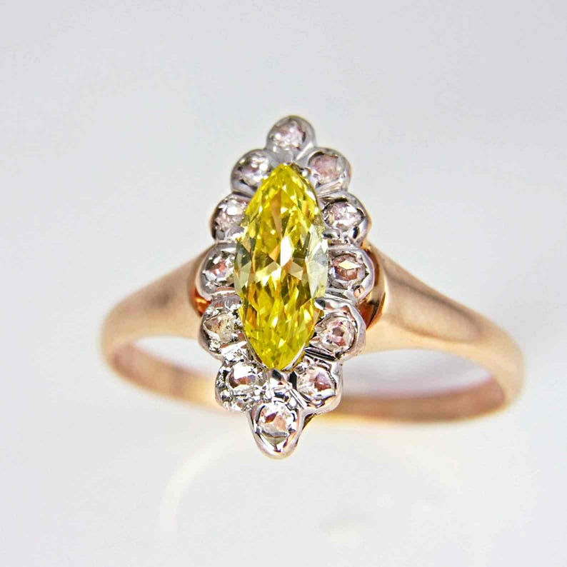 Georgian Ring French Antique Diamond Ring Victorian Diamond Ring Fancy Rose Cut & Yellow Diamond Engagement Ring 19th Century Diamond Ring image 1