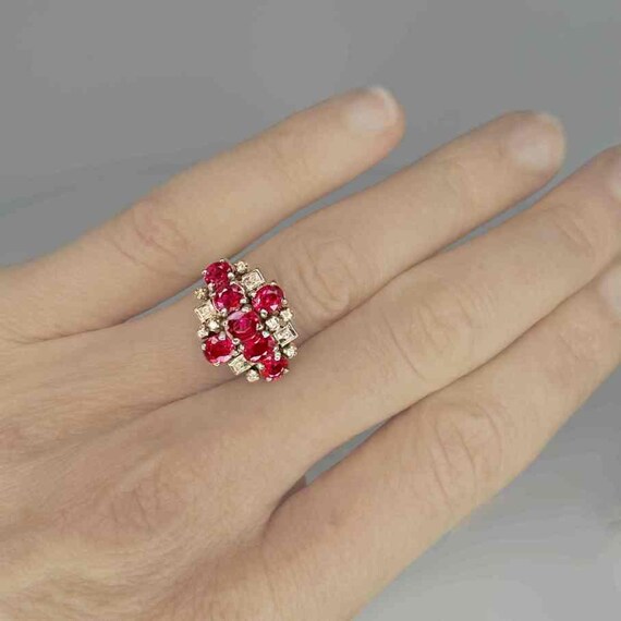 Unheated Ruby Diamond Ring Geometric Cluster Enga… - image 3