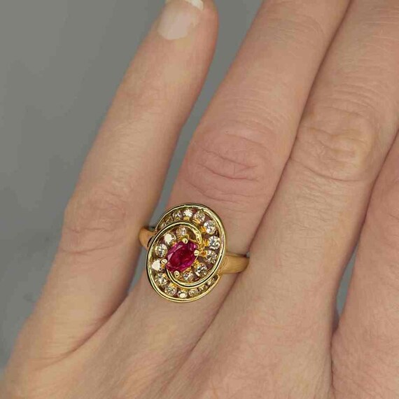 Ruby Diamond Swirl Ring Unique Vintage Ruby Diamo… - image 5