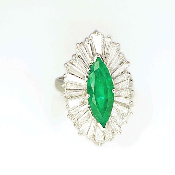 OOAK Convertible Emerald Ballerina Ring Pendant in Platinum 1950s Handmade Emerald Engagement Ring Large Natural Emerald Ring