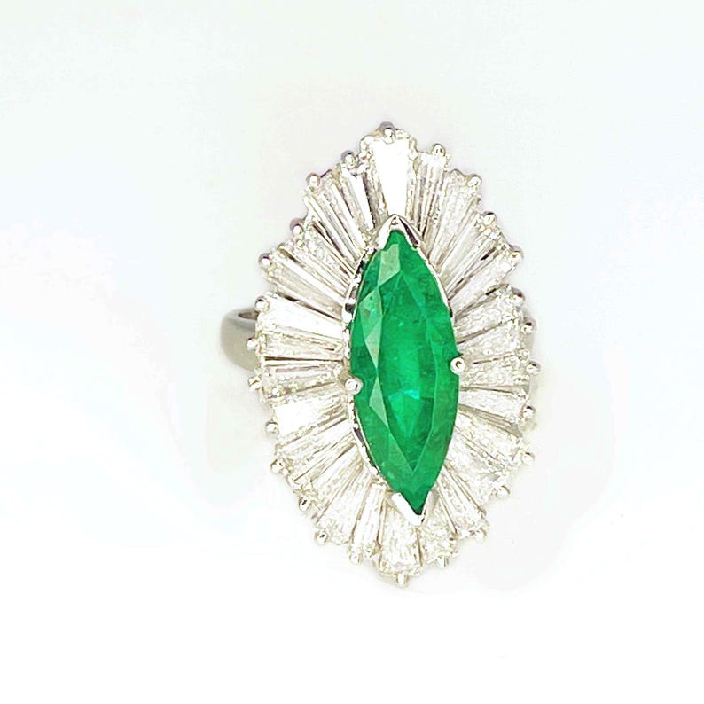 OOAK Convertible Emerald Ballerina Ring Pendant in Platinum 1950s Handmade Emerald Engagement Ring Large Natural Emerald Ring image 1