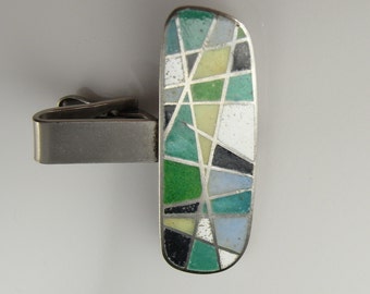 Broche de corbata de plata esmaltada modernista vintage, broche de corbata de plata de mediados de siglo, broche de corbata, joyería, regalos para él