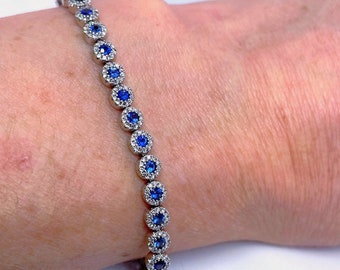 Dainty Unheated Blue Sapphire Bracelet Ceylon No Heat Blue Sapphire Diamond Tennis Bracelet Sapphire Natural Sapphire Anniversary Gift