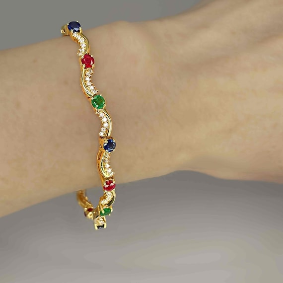 Gorgeous Ruby Sapphire Emerald Diamond 14K Gold B… - image 1