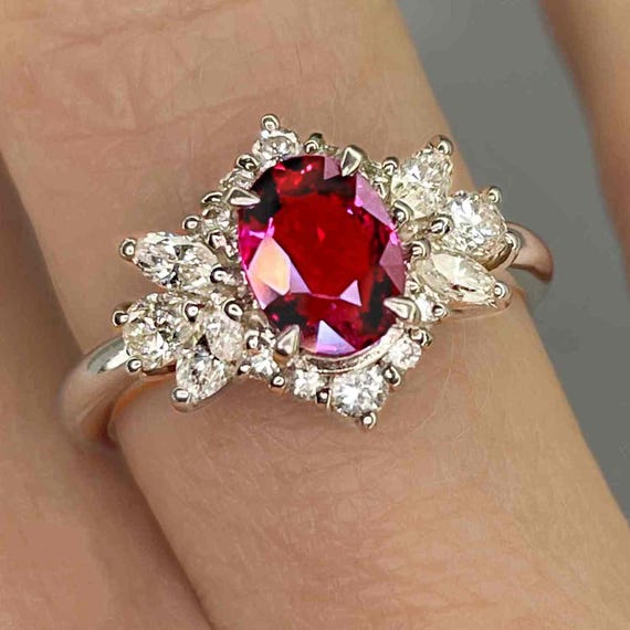 Unheated Ruby Diamond Platinum Ring Deep Purplish… - image 1