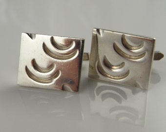 Vintage Silver Cufflinks Geometric Cuff Links with Box Unisex Gifts Cufflinks