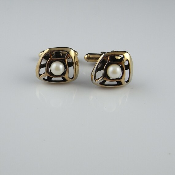 Gold cufflinks Pearl cufflinks gold cuff links sil
