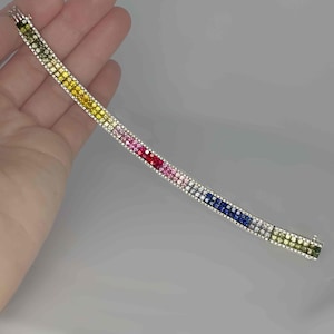 Unheated Rainbow Sapphire 14K Bracelet Rainbow Sapphire Ruby Diamond Tennis Bracelet Rainbow Jewelry Gifts