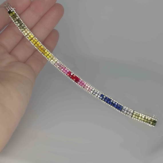 Unheated Rainbow Sapphire 14K Bracelet Rainbow Sapphire Ruby Diamond Tennis Bracelet Rainbow Jewelry Gifts