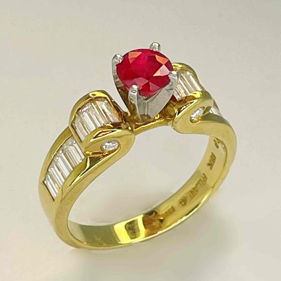 Red Ruby Diamond Engagement Ring 18K Platinum Han… - image 1