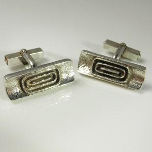 Vintage Silver Cufflinks Geometric Cuff Links with Box Unisex Gifts Cufflinks 1970s Gifts