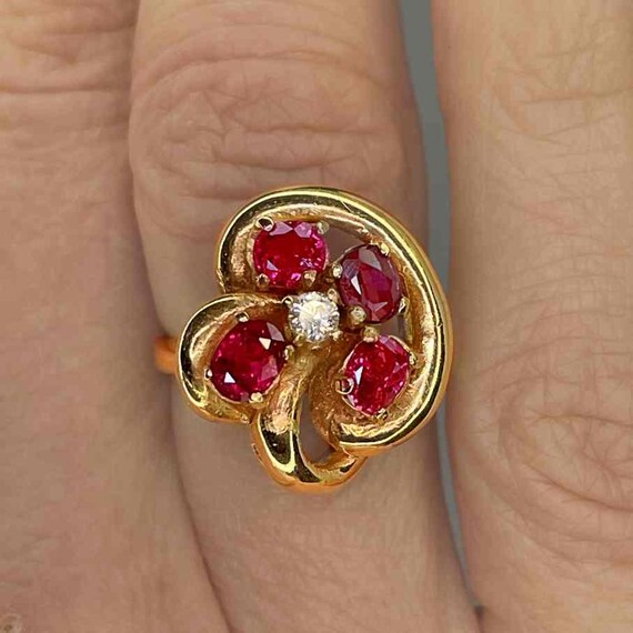 Art Deco Ruby Sapphire 14K Gold Ring Antique Ruby… - image 2