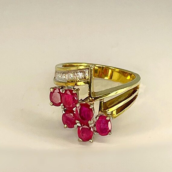 Natural Red Ruby Flower Engagement Rings Estate R… - image 2