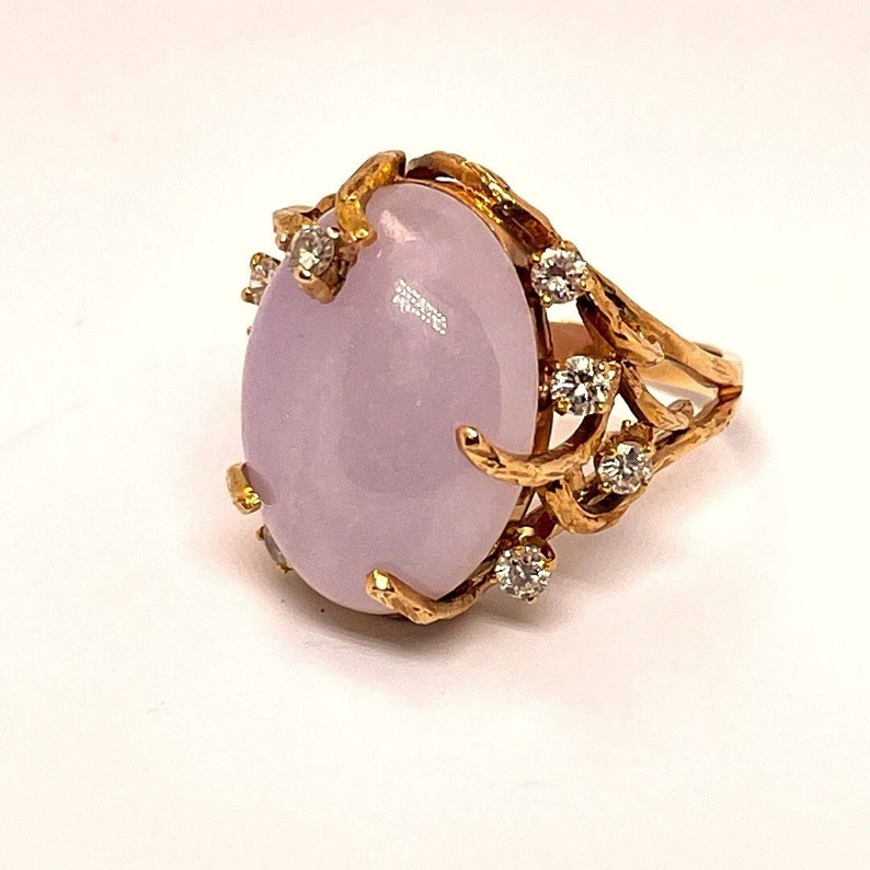 Lavender Jade Ring Jade Cabochon Ring Natural Untreated Jade Ring Jade Diamond Ring 14K Gold Ring Violet Jadeite Ring Jewelry Modernist Ring image 1