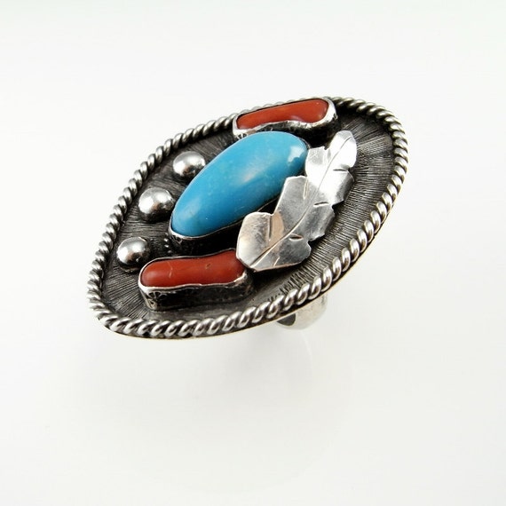 Large Turquoise Ring Statement Ring Navajo Ring N… - image 3