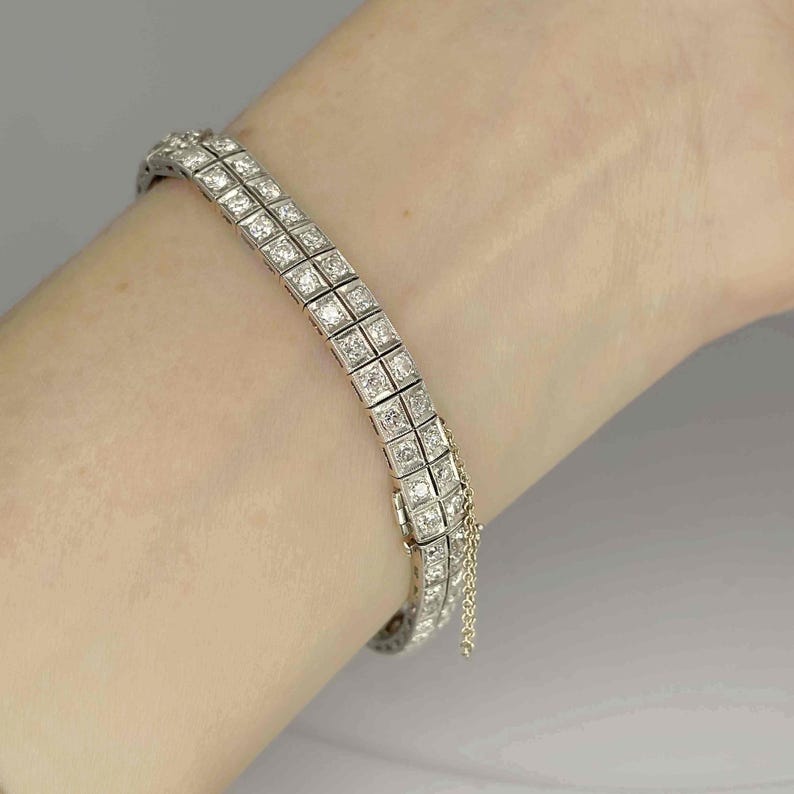 OOAK Art Deco Platinum Emerald Diamond Bracelet Art Deco Antique Diamond Bangle 1920s 1930s Jewelry for Anniversary Gift image 8