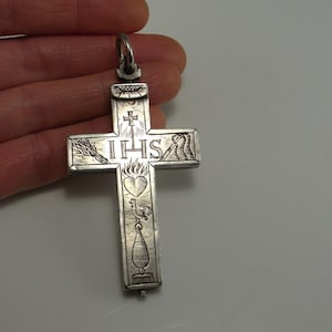 1600s Renaissance Antique Reliquary Cross Silver IHS Passion of Christ Pre Georgian Cross Pendant Engraved Antique Cross Catholic Cross