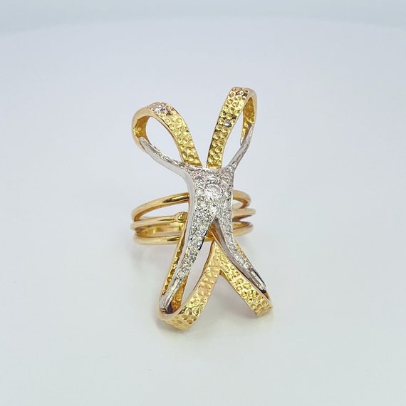 Big Gold Diamond Cocktail Ring Modernist Gold Rin… - image 3