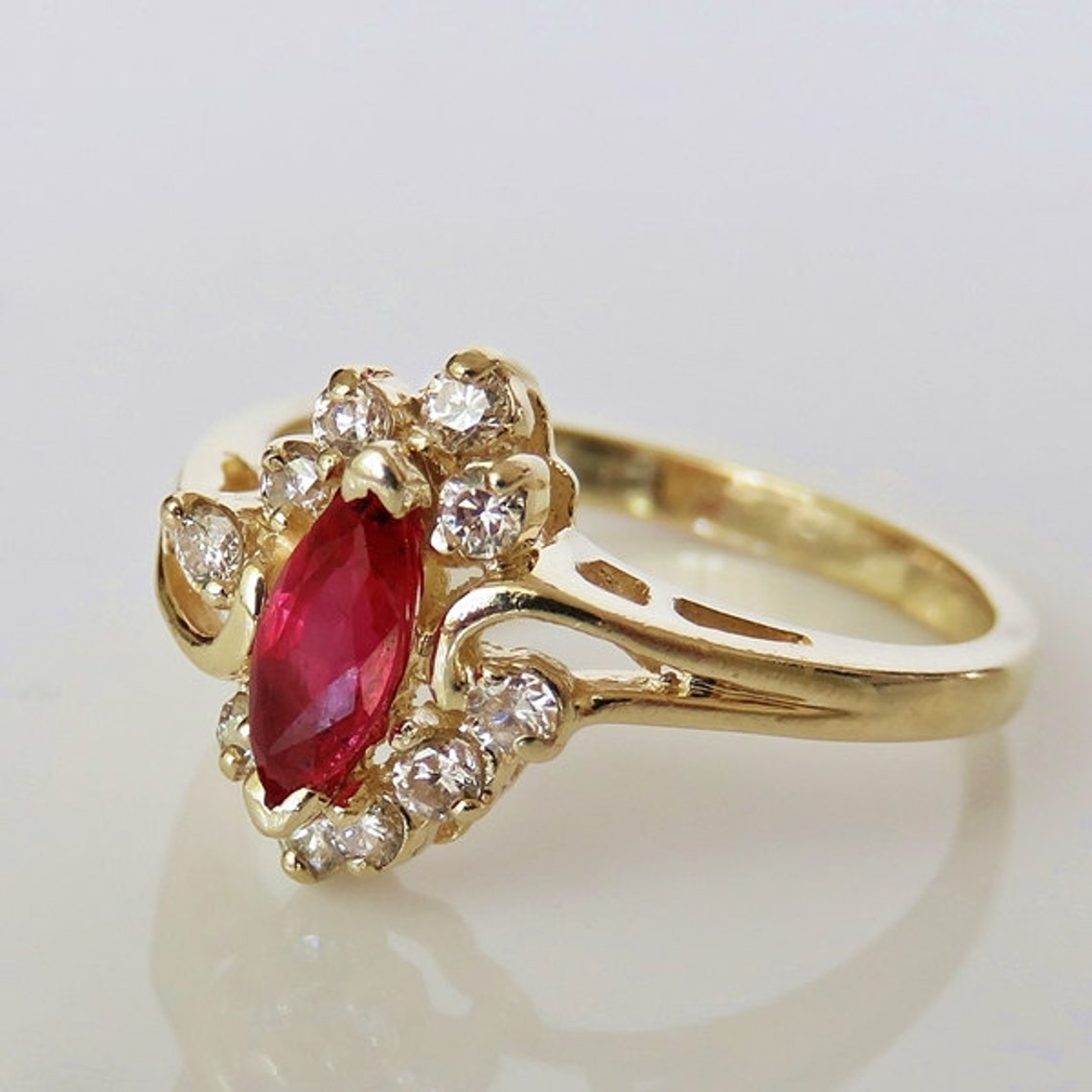 Pretty Ruby Diamond Ring Ruby Diamond Band 1970s Jewelry Etsy