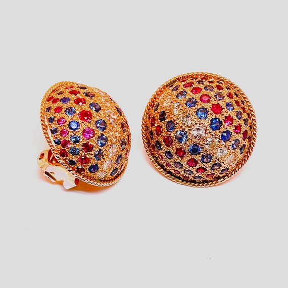Button Earrings Natural Ruby Earrings Blue Sapphi… - image 4