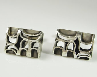 Vintage Silver Cufflinks Geometric Cuff Links with Box Unisex Gifts Cufflinks 1970s Gifts