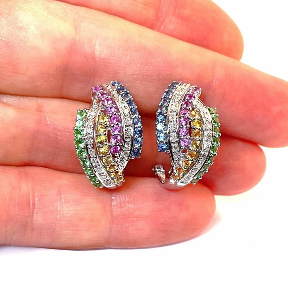Rainbow Sapphire Earrings Sapphire Diamond Earrin… - image 1