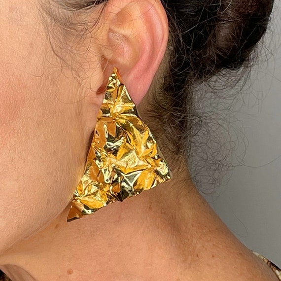 HUGE Gold Plated Earrings 925 Sterling Silver Statement Earrings