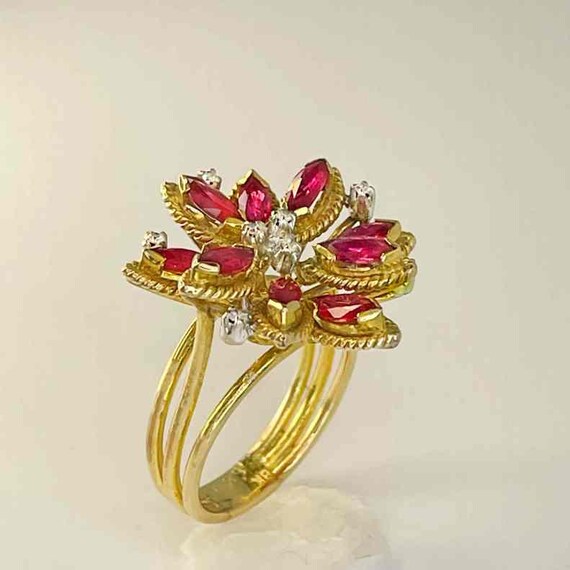 Unheated Ruby Flower Ring Ruby Diamond Daisy Ring… - image 6