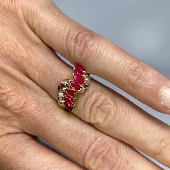 No Heat Ruby Ring Vintage Ruby Ring Gold Asymmetr… - image 3