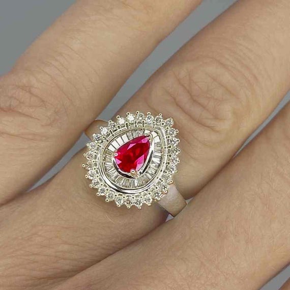 Unheated Ruby Diamond Ring Ruby Diamond Halo Clus… - image 5