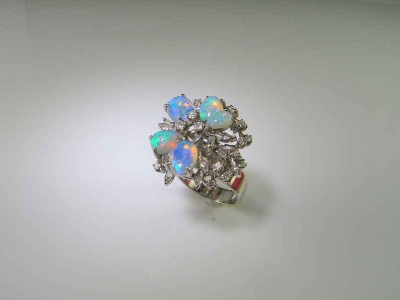 Australian Opal Ring Opal Diamond Ring Natural Opal Ring Natural Opal Jewelry Opal Cluster Ring Vintage Diamond Ring 18K Gold Ring Unique image 2