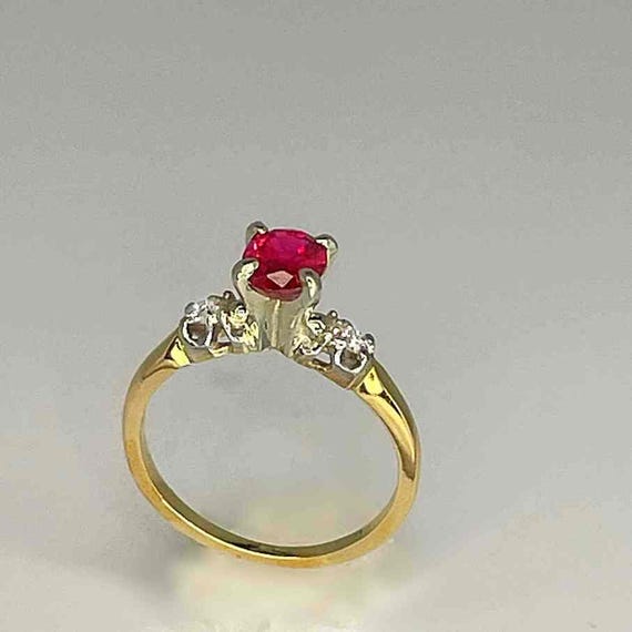 Unheated Ruby Diamond Ring 18K Gold Ruby Solitair… - image 8