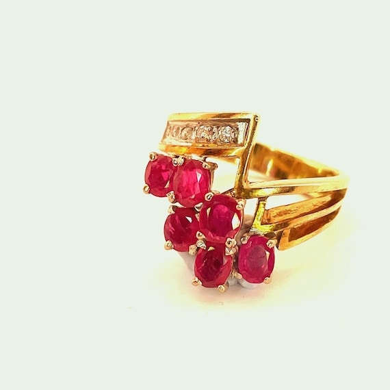 Natural Red Ruby Flower Engagement Rings Estate R… - image 1