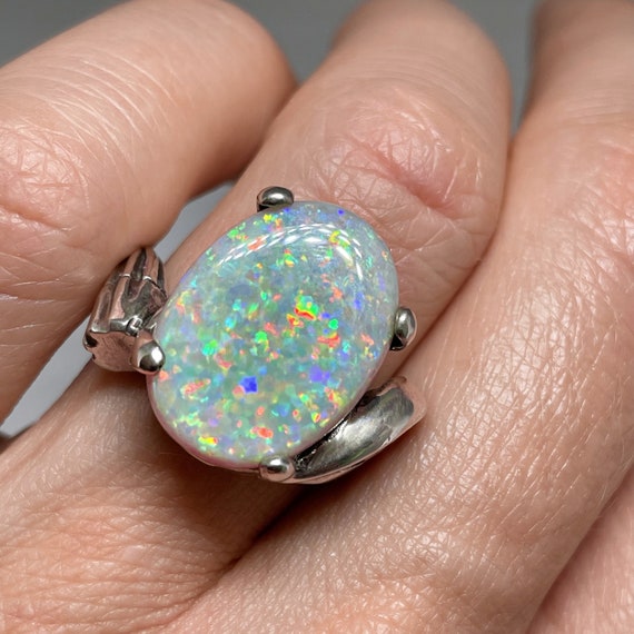 Semi Black Opal Ring Australian Opal Ring Natural… - image 1