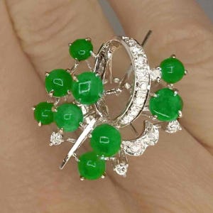 Unique Green Jade Diamond 14K Cocktail Ring One of a Kind Jadeite Jade Ring Large Untreated Jade Cluster Statement Ring Jade Cabochon Ring