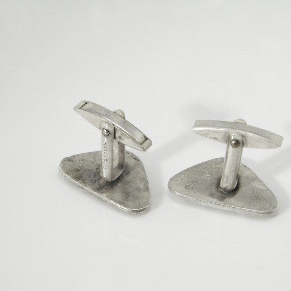 Abstract Textured Leaf Silver Vintage Cuff Links … - image 4