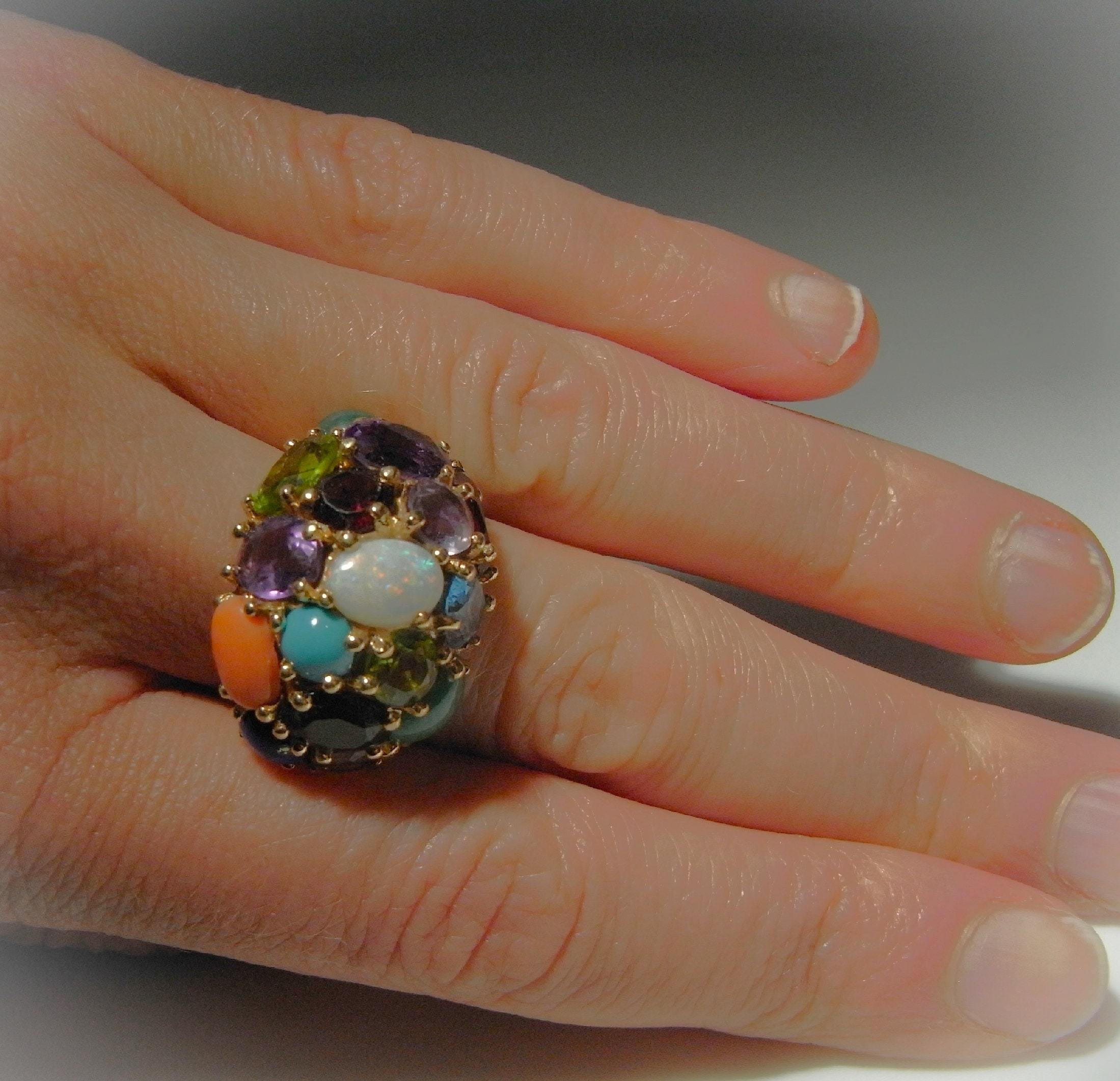 Dome Cluster Multistone Gold Ring Modernist Statement Ring