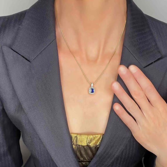 Unheated Deep Blue Sapphire Diamond 14K Pendant E… - image 10