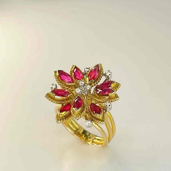 Unheated Ruby Flower Ring Ruby Diamond Daisy Ring… - image 7