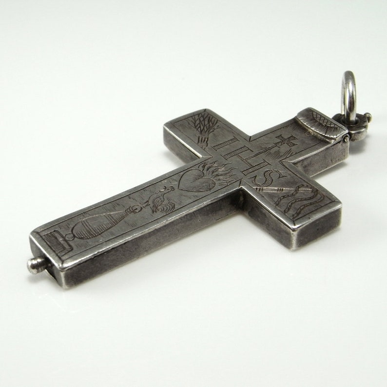 1600s Renaissance Antique Reliquary Cross Silver IHS Passion of Christ ...