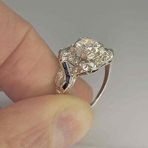 OOAK Art Deco-period 1920-tals diamant-safir-platinaring Unik antik diamantring med övergångsslipning Unik jubileumsring bild 10