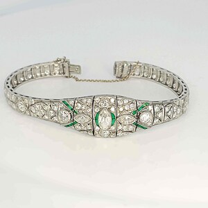 OOAK Art Deco Platinum Emerald Diamond Bracelet Art Deco Antique Diamond Bangle 1920s 1930s Jewelry for Anniversary Gift image 7