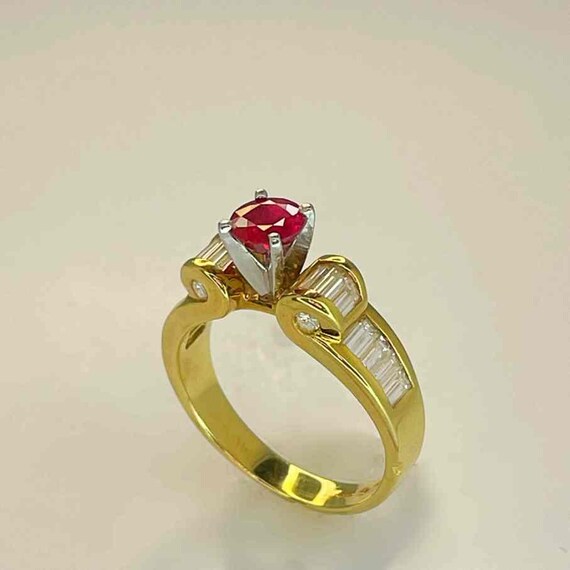 Red Ruby Diamond Engagement Ring 18K Platinum Han… - image 9