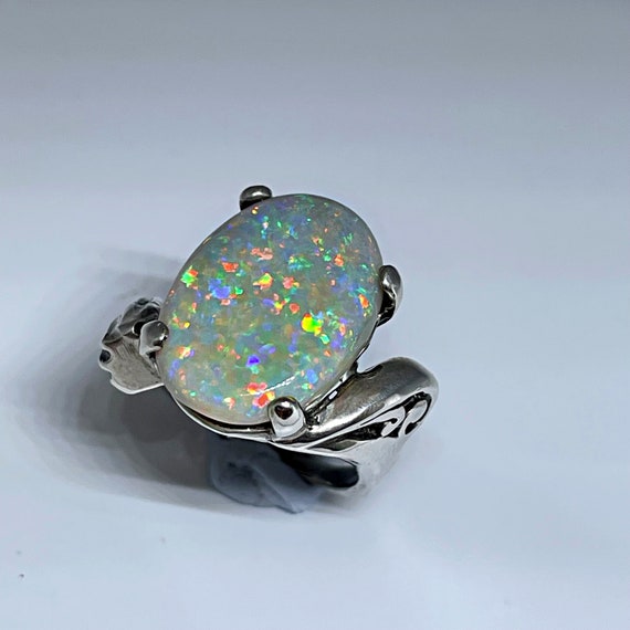 Semi Black Opal Ring Australian Opal Ring Natural… - image 7