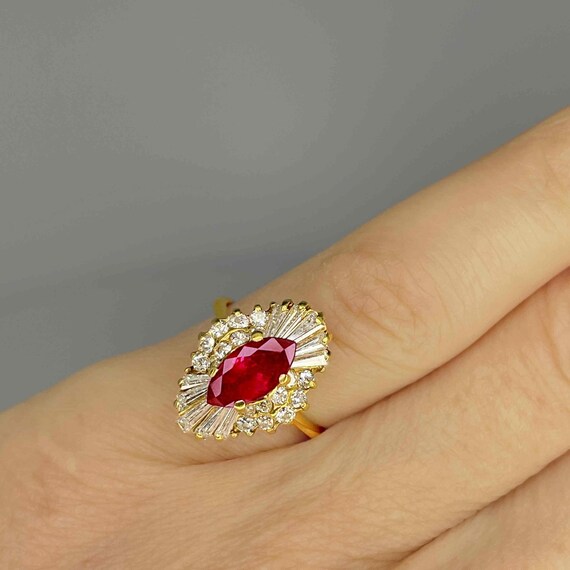 Unheated Ruby Engagement Ring Marquise Ruby Diamo… - image 4