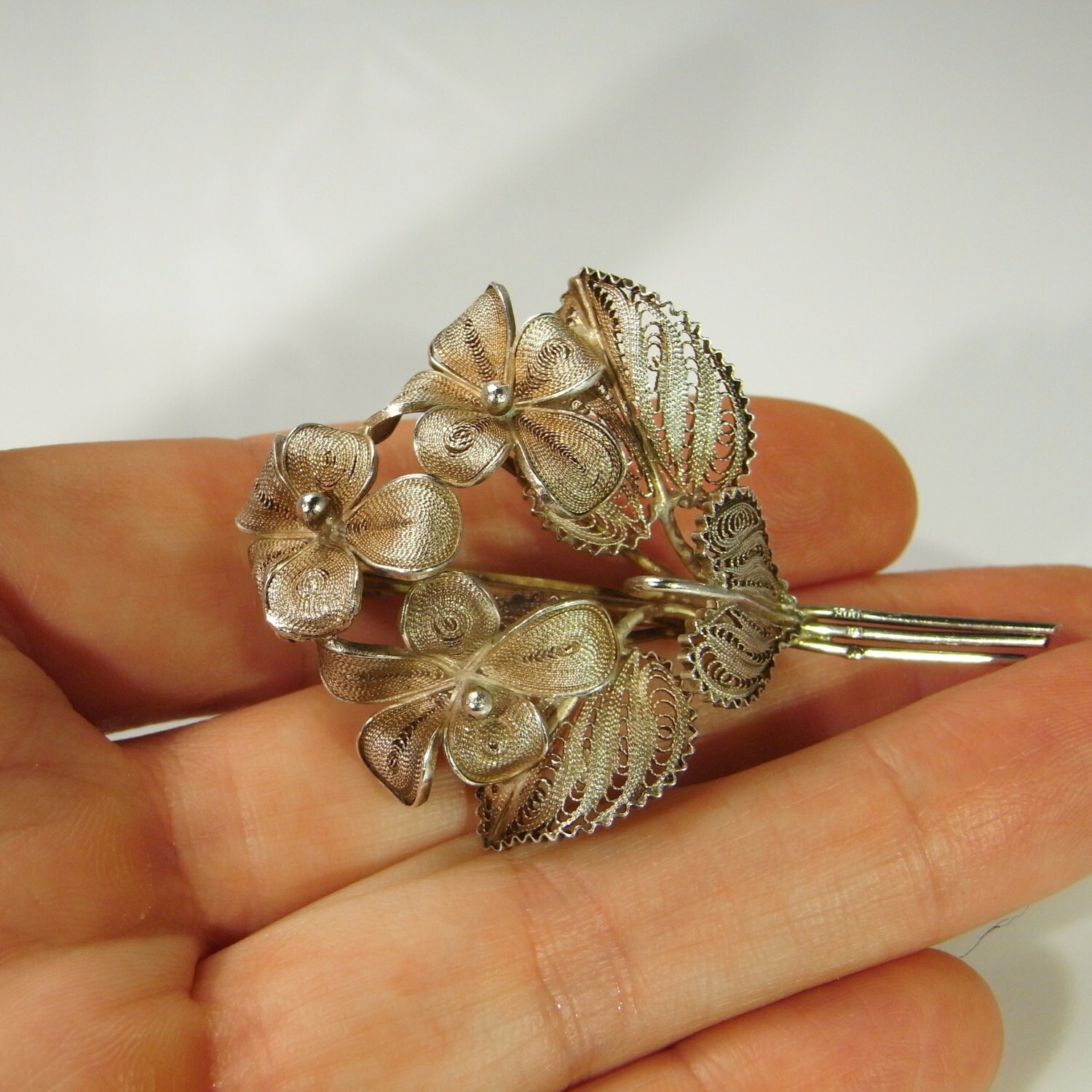 Art Deco Brooch Pin Bouquet Brooch Violet Jewelry Silver