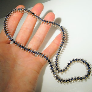 Art Deco Blue Unheated Sapphire Diamond Necklace 14K Gold Sapphire Tennis Necklace Old Cut Diamond Sapphire Anniversary Collar Choker 1940s