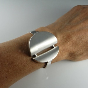 Modernist Sterling Silver Cuff Bangle Bracelet Artisan Cuff Bracelet Mid Century Jewelry Circle Bangle Statement Bracelet 1970s Jewelry