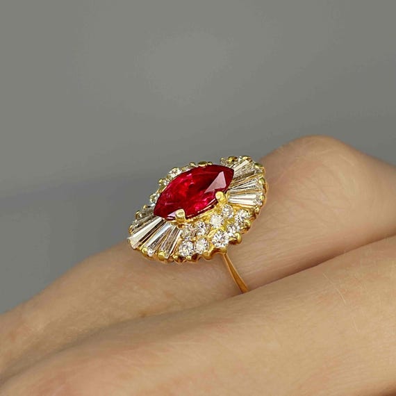 Unheated Ruby Engagement Ring Marquise Ruby Diamo… - image 8