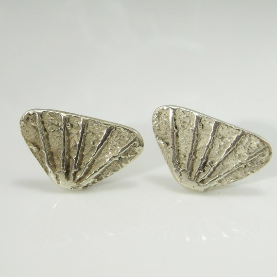 Abstract Textured Leaf Silver Vintage Cuff Links … - image 2